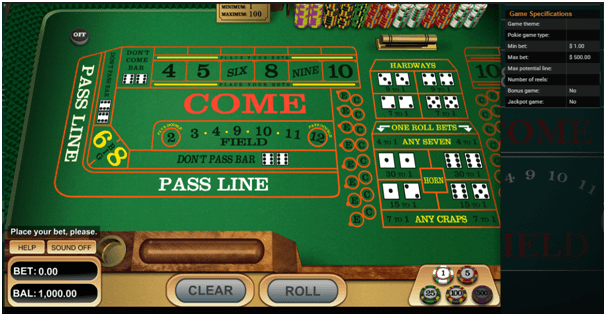 Craps online at Emu casino