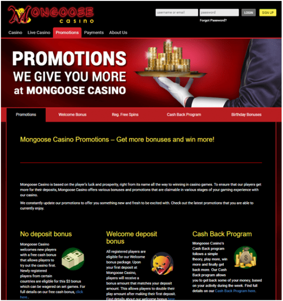 mongoose casino welcome bonus