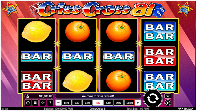 What are the game symbols in Criss Cross 81 Dice pokies Game